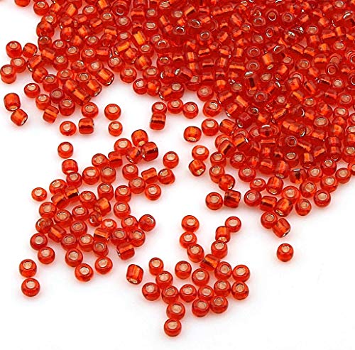 3300 Stück Glas Rocailles Perlen 3mm Silbereinzug, Silber Gefüttert ausgekleidet, 8/0, Pony Perlen, Silver Lined Seed Beads (Rot) von Perlin