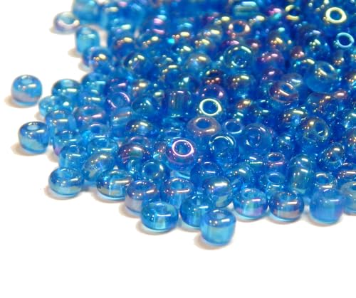 3300 Stück Glas Rocailles Perlen 3mm Transparent Rainbow Farbe Set, 8/0, Pony Perlen, Mini Rund Perlen, Luster Seed Beads (Blau AB) von Perlin