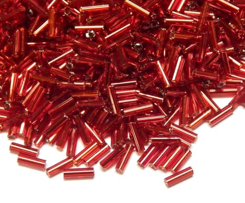 3300 Stück Glas Rocailles Perlen 6mm, Glas Bugle Stiftperlen, Röhrchen, Tubes, Stäbchen perlen, Roccailles (Rot Silbereinzug) von Perlin