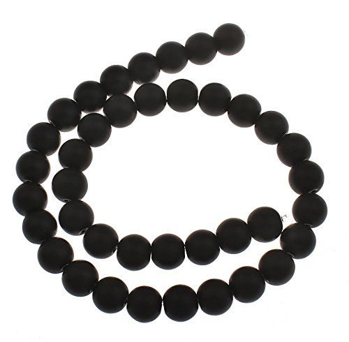 36 Stück Onyx Schwarz Matte Perlen 10 mm Halbedelstein Edelstein Rund Gefrostet Schmuckstein Gemstone Beads von Perlin