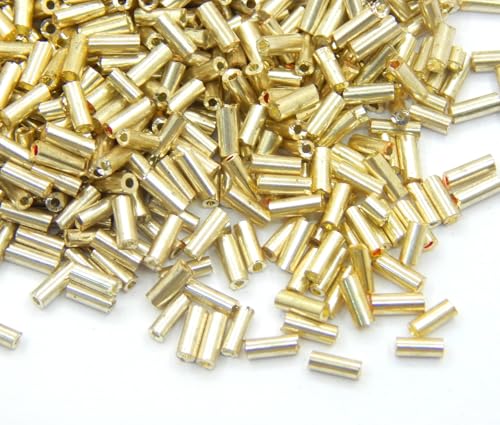 Perlin 3800 Stück Glas Rocailles Perlen 4mm, Röhrenperlen Bugle Stiftperlen Röhrchen Tubes Stäbchen Seed Beads Zur Schmuckherstellung (Hell Gold Metallic) von Perlin