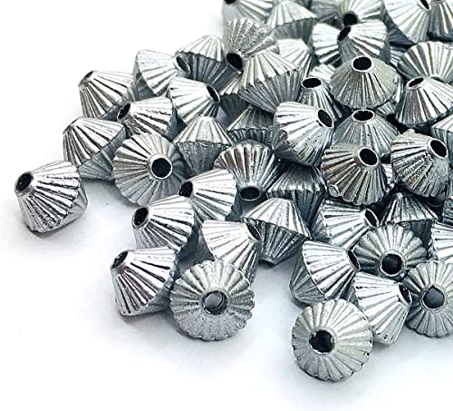 Perlin Kunststoffperlen Luxus Matt Metallische Silber Acrylperlen 6mm Doppelkegel Bicone Perlen Lose Perle zum Auffädeln für Deko Basteln Schmuck 400 Stk von Perlin