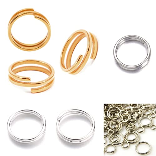 450stk Spaltringe Schlüsselringe/Split zum Verbinden zweier Rings, Silber Gold Altsilber Set Öse 8mm x 0,7mm Ringe Biegering Bindering Verbindungsringe von Perlin