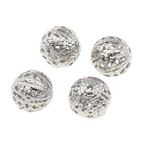 50 METALLPERLEN FILIGRAN PERLEN KUGEL 10mm SILBER SPACER METAL BEADS M91 von Perlin