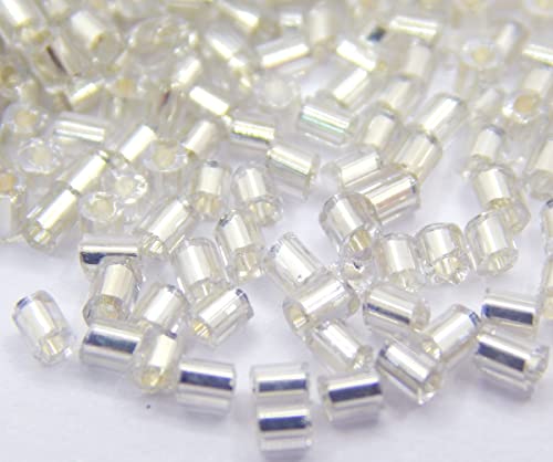 5000stk Rocailles Perlen 2mm, Glas Stiftperlen, Röhrchen, Tubes, Stäbchen perlen, Roccailles, Seed Beads (Crystal Silbereinzug) von Perlin