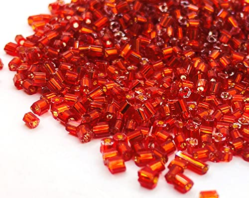 5000stk Rocailles Perlen 2mm, Glas Stiftperlen, Röhrchen, Tubes, Stäbchen perlen, Roccailles, Seed Beads (Rot Silbereinzug) von Perlin