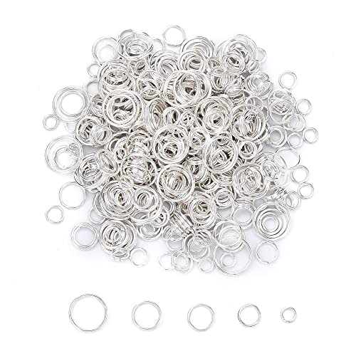 500stk Spaltringe Schlüsselringe/Split zum Verbinden zweier Rings, Silber Set, 4~10mm Gemischte Größe Ringe Biegering Bindering Verbindungsringe von Perlin