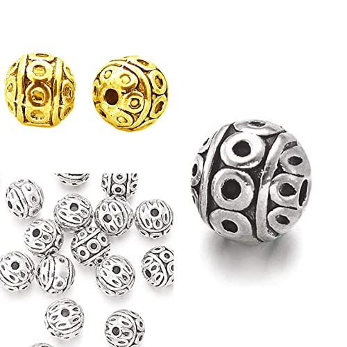 60stk Metall Rund Perlen Set Silber Gold Altsilber Kugelperlen 8mm Loch 1mm Bunt Pack Zwischenteile Zwischenperlen Schmuckperlen von Perlin