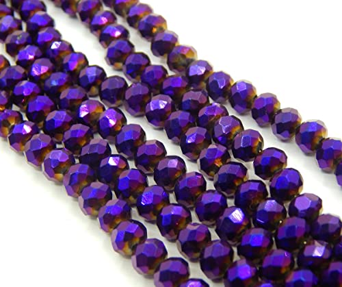 Perlin 65 Stück Tschechische Böhmische Kristallperlen 8x6mm Tschechische Perlen CZ Glasschliffperlen Facettierte Rondelle (Lila Metallic) von Perlin