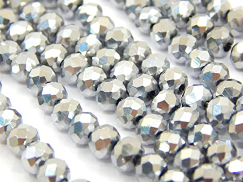 Perlin 65 Stück Tschechische Böhmische Kristallperlen 8x6mm Tschechische Perlen CZ Glasschliffperlen Facettierte Rondelle (Silber Metallic) von Perlin
