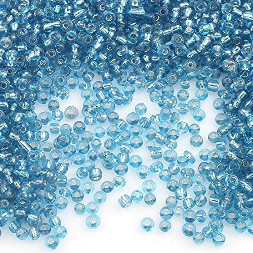 6500 Stücke Glas Rocailles Perlen 2mm Silbereinzug, Silber Gefüttert, 11/0, Pony Perlen, Silber ausgekleidet, Silver Lined Seed Beads (Blau) von Perlin