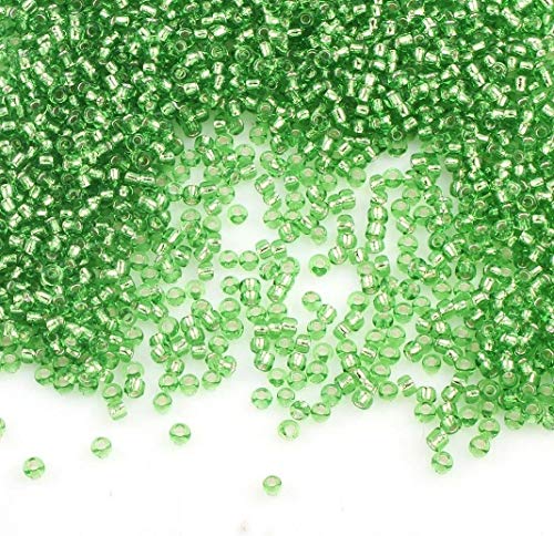 6500 Stücke Glas Rocailles Perlen 2mm Silbereinzug, Silber Gefüttert, 11/0, Pony Perlen, Silber ausgekleidet, Silver Lined Seed Beads (Grün) von Perlin