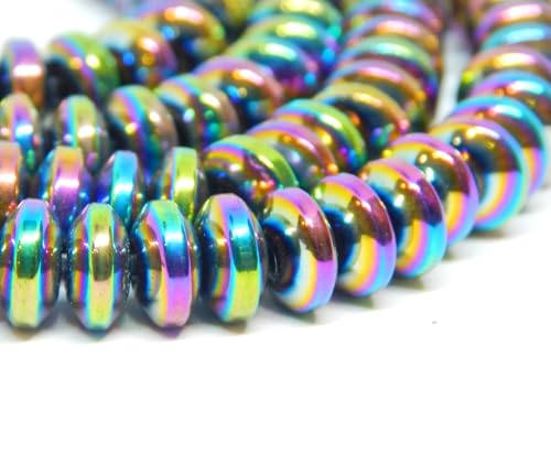Perlin 85 Stück Hämatitperlen Perlen 6mm x 2,5mm Flache Runde Abstandshalter Metallscheibe Münze nicht-magnetisch synthetischer Hämatit lose Perlen Charms (Regenbogen) von Perlin