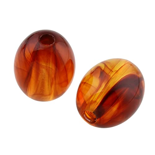 Bernsteinperlen Künstliche Kunstharz Feuerbernstein 13x11 mm Kehribar Amber mit Loch zum auffädeln Gebohrt (Rot Oval) von Perlin