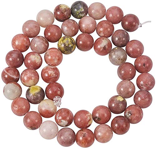 Perlin Edelstein Perlen 6mm Halbedelstein Schmuckperlen Schmuckstein Rund 36 Stück Edelsteine Perle mit Loch zum auffädeln (Kirschblüten-Jaspis) von Perlin