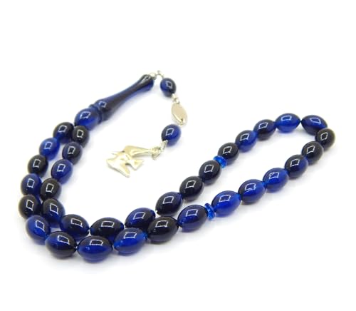 Gebetskette Gebetsperlen Tesbih Tasbih Tespih Misbaha Subha 33, 12mm Oval Form Muslimisches Islamic Rosenkranz mit Ethnic Gebet Perlen Schmuck Armbänder (Marineblau) von Perlin