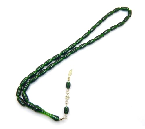 Gebetskette Gebetsperlen Tesbih Tasbih Tespih Misbaha Subha 33, 15mm Muslimisches Islamic Rosenkranz Anbetungszubehör Schmuck Armbänder Länge 38cm (Dunkel Grün) von Perlin