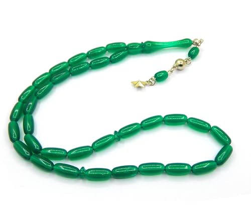 Gebetskette Gebetsperlen Tesbih Tasbih Tespih Misbaha Subha 33, 15mm Muslimisches Islamic Rosenkranz Anbetungszubehör Schmuck Armbänder Länge 38cm (Smaragd Grün) von Perlin