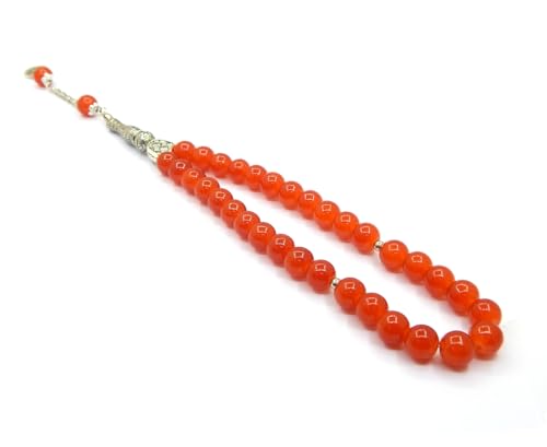 Perlin Gebetskette Tesbih Tasbih Tespih Misbaha Subha 33, Rundform Muslimisches Islamic Rot Aventurin 10mm Edelstein Perlen Rosenkranz Gebetsperlen Anbetungszubehör von Perlin