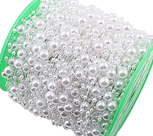 Girlande mit Wachsperlen 8mm Band Perlenband Weiss Tischband Dekoband Hochzeit Tischdeko Perlenkette Zuchtperle Imitat Perlmutt Wedding Kinder Party Perlengirlande Dekoperle C341 von Perlin