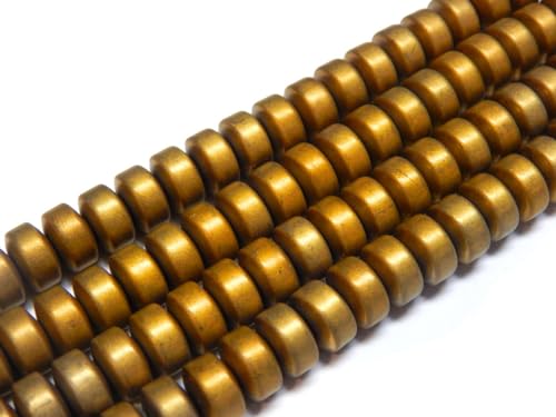 Perlin Hämatitperlen Heishi Zwischenperlen Perlenstränge Nicht Magnetisch Flach Rund Goldmatt Synthetischer Hämatit lose Perlen Charms (10 x 6 mm 65 Stück) von Perlin