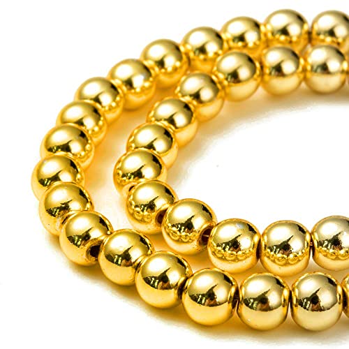 Hämatitperlen Perlen 4/6 mm für Armbänder Runde Nein Magnet Hämatit Edelsteine 38cm 1 Strang (Gold, 4mm 92 Stück) von Perlin
