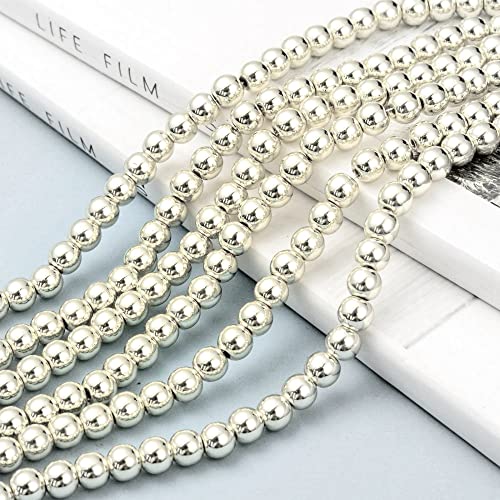 Hämatitperlen Perlen 4/6 mm für Armbänder Runde Nein Magnet Hämatit Edelsteine 38cm 1 Strang (Silber, 4mm 92 Stück) von Perlin