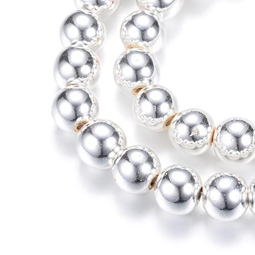 Hämatitperlen Perlen 4/6 mm für Armbänder Runde Nein Magnet Hämatit Edelsteine 38cm 1 Strang (Silber, 6mm 67 Stück) von Perlin
