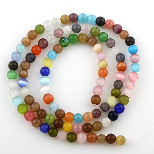 Katzenauge Perlen Glas 6mm Mix Bunt Lose Strang Perle, Rund, Cat Eyes, ca. 65stk von Perlin