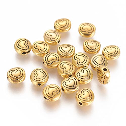 Perlin Metallperlen Zwischenteile Spacer Goldfarbe Perlen 6mm 32stk Rundform mit Herz motiv Abstandsperlen Zwischenperlen Bastelperlen Schmuckteile von Perlin