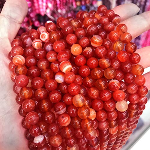 Natur Edelstein Streifen Lace Achat Perlen, 8mm 6mm 4mm, Poliert und Matt, Kugelform Schmuckperlen (4mm 25 Stück, Rot Poliert) von Perlin