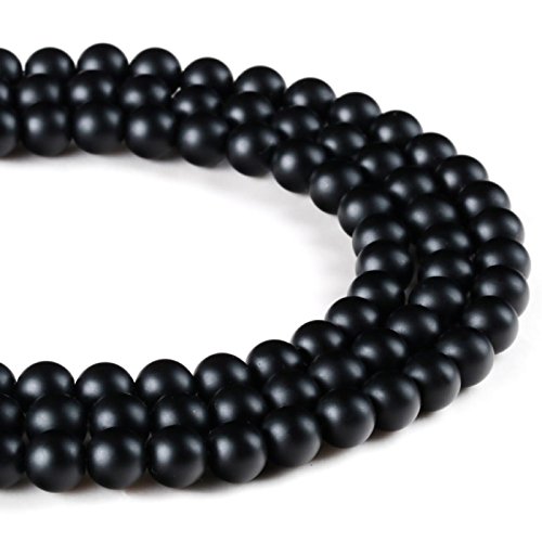 Onyx Halbedelstein Schwarz Perlen Poliert und Matt Set Halbedelstein, 45 Stück, 4/6/8/10 mm Perlenstrang Perlenkette (4mm Rund Matt) von Perlin