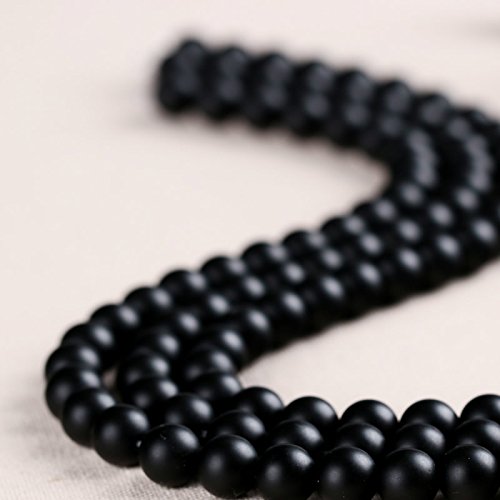 Perlin Onyx Halbedelstein Schwarz Perlen Poliert und Matt Set Halbedelstein 30Stk, 4/6/8/10 mm Perlenstrang Perlenkette (6mm Rund Matt) von Perlin