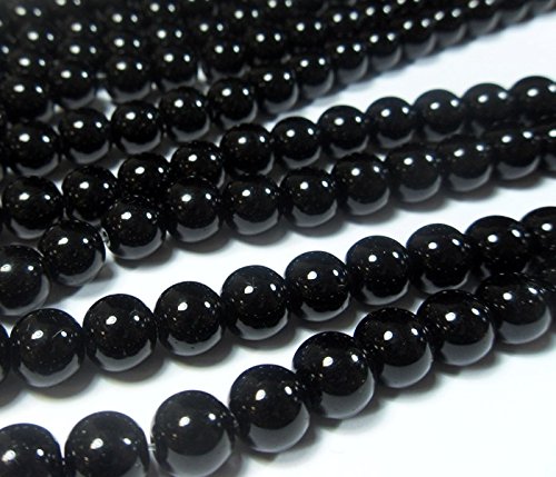 Onyx Halbedelstein Strang Schwarz Perlen Poliert und Matt Set Halbedelstein Strang 4/6/8/10 mm Perlenstrang Perlenkette (10mm Rund Poliert) von Perlin