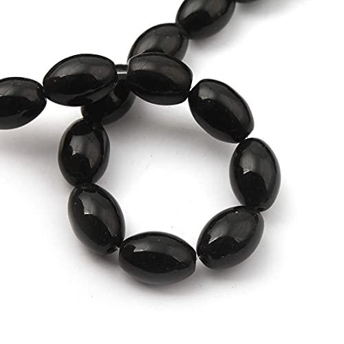 Perlin Onyx Halbedelstein Strang Schwarz Perlen Poliert und Matt Set Halbedelstein Strang 4/6/8/10 mm Perlenstrang Perlenkette (10x8 mm Oval Poliert) von Perlin