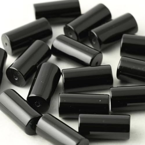 Onyx Halbedelstein Strang Schwarz Perlen Poliert und Matt Set Halbedelstein Strang 4/6/8/10 mm Perlenstrang Perlenkette (15mm Röhrchen Poliert) von Perlin