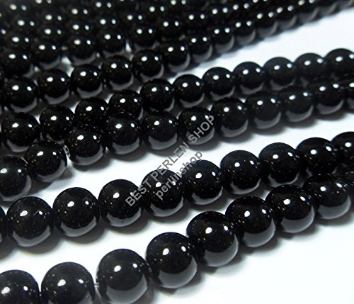 Perlin Onyx Halbedelstein Strang Schwarz Perlen Poliert und Matt Set Halbedelstein Strang 4/6/8/10 mm Perlenstrang Perlenkette (4mm Rund Poliert) von Perlin