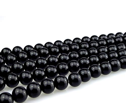 Onyx Halbedelstein Strang Schwarz Perlen Poliert und Matt Set Halbedelstein Strang 4/6/8/10 mm Perlenstrang Perlenkette (6mm Rund Poliert) von Perlin