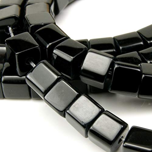 Onyx Halbedelstein Strang Schwarz Perlen Poliert und Matt Set Halbedelstein Strang 4/6/8/10 mm Perlenstrang Perlenkette (6mm x 6mm Würfel Poliert) von Perlin