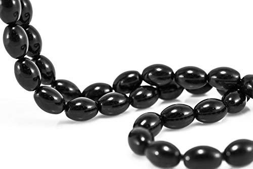 Onyx Halbedelstein Strang Schwarz Perlen Poliert und Matt Set Halbedelstein Strang 4/6/8/10 mm Perlenstrang Perlenkette (6x4 mm Oval Poliert) von Perlin
