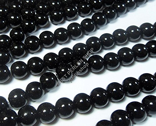 Onyx Halbedelstein Strang Schwarz Perlen Poliert und Matt Set Halbedelstein Strang 4/6/8/10 mm Perlenstrang Perlenkette (8mm Rund Poliert) von Perlin