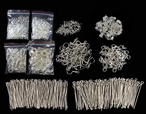 Perlin - 1625stk Metall Schmuckherstellungs Zubehör DIY Schmuck Set Karabiner Bindering Ohrhaken Endkappen Verschluss Bastelset Perlenset Silber Farbe Perlin - 1625stk Metall Schmuckherstellungs Zubehör DIY Schmuck Set Karabiner Bindering Ohrhaken Endkappen Verschluss Bastelset Perlenset Silber Farbe von Perlin
