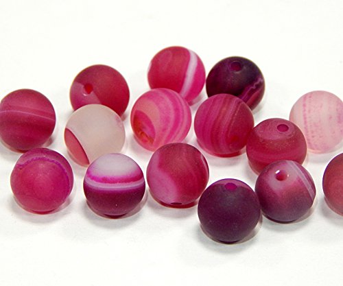 Perlin 30stk. Frosted Matt Achat Edelstein Perlen Natur Lila Pink 8mm Rund Edelsteine Halbedelstein Schmuckstein Schmuckperlen Bastelperlen G146 x2 von Perlin