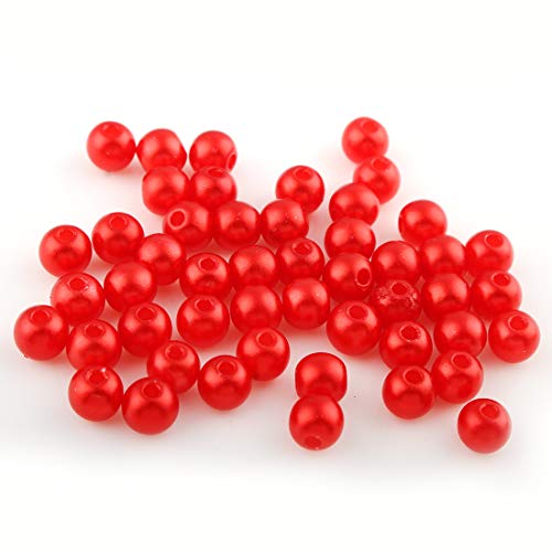 Perlin 50 Wachsperlen 8mm Kunststoff Acryl Perlen Tischdeko Hochzeit Rund Drahtsterne Streudeko Perlmutt Perlensterne Basteln Wachs-Perlen (Rot) von Perlin