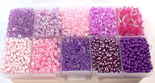 Rocailles Perlen 2mm 3mm 4mm 6mm Lila Rosa Set Silbereinzug Matt in Box 200g AM4 von Perlin