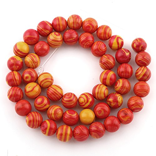 Perlin Streifen Achat Perlen Rund 8mm Achatperle Naturstein 15stk. Halbedelstein Edelstein Schmuckperlen Schmuckstein Gemstone Beads (Rot Gelb) von Perlin