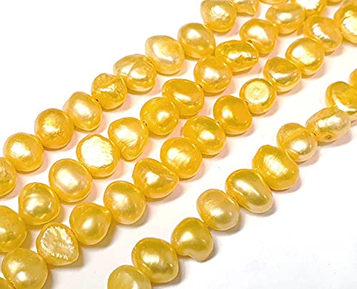 Süßwasserperlen zum auffädeln Süßwasser-Zuchtperlen Locher Klein Barock Edelstein Lose Perlen Muschelperlen (Gelb, 6mm) von Perlin