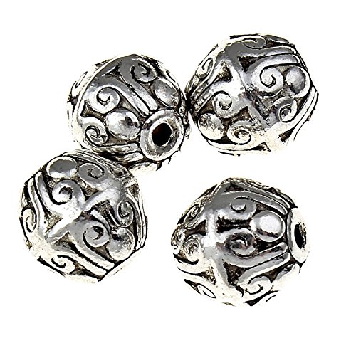 Perlin Verzierte Metallperlen Kugeln Spacer 9mm 10stk Versilbert Filigrane Metall Perlen Schmuckperlen Antiksilber Zwischenperlen Basteln Charms Beads M534 von Perlin