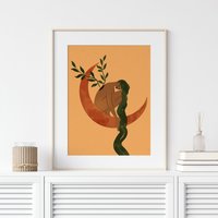 Mädchen Auf Dem Mond Wand Kunst Druck, Pflanze Liebhaber Geschenk, Mama Kunst, Geschenk Für Sie, Geschenke Mama, Muttertagsgeschenke von PerlyBlooms