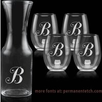 5 Stück Weinset - 1L Karaffe & Vier 21Oz Stiellose Weingläser Mit Personalisiertem Geätzten Monogramm von PermanentEtch